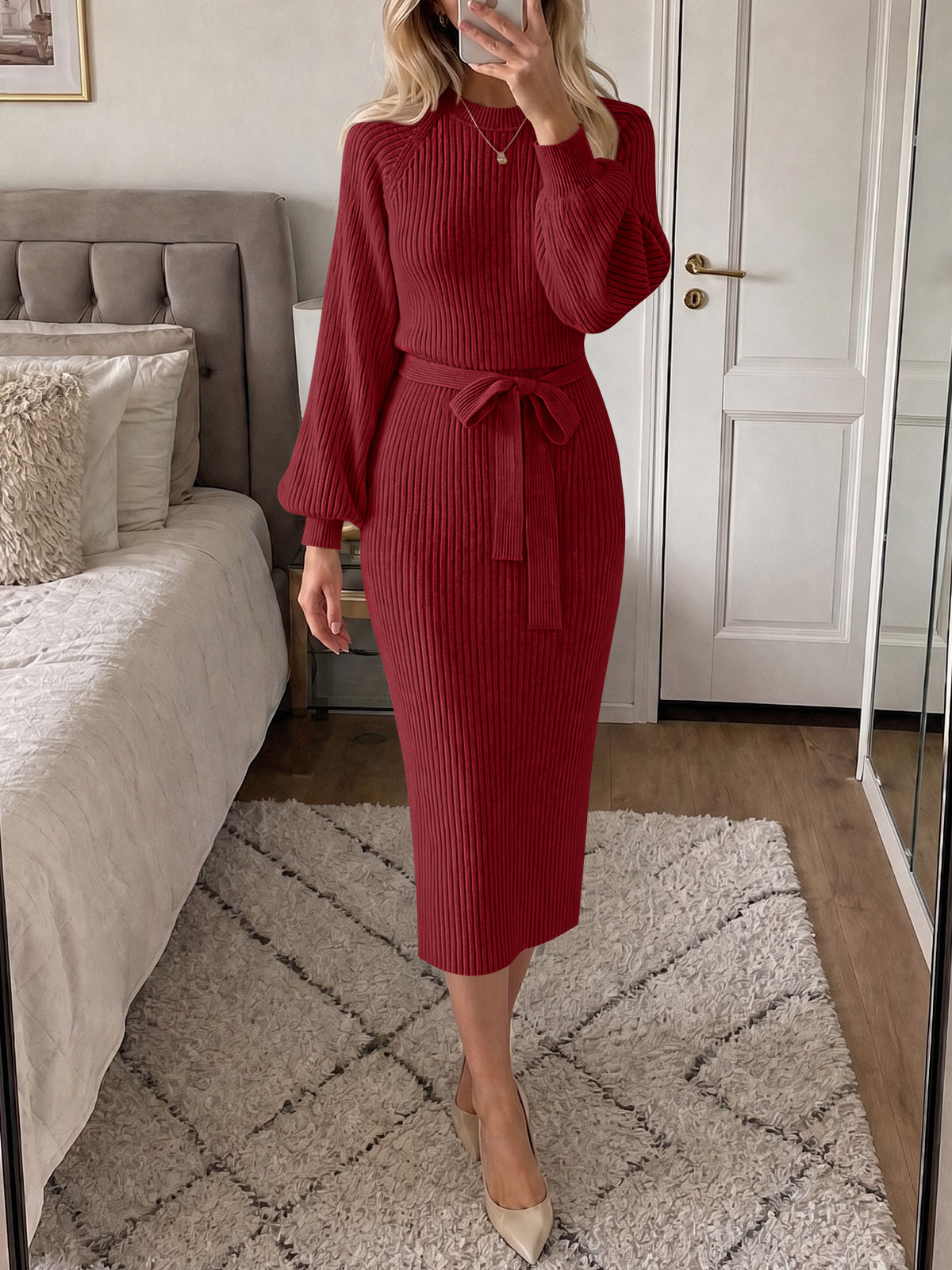 usvara Womens Ribbed Knit Sweater Dress