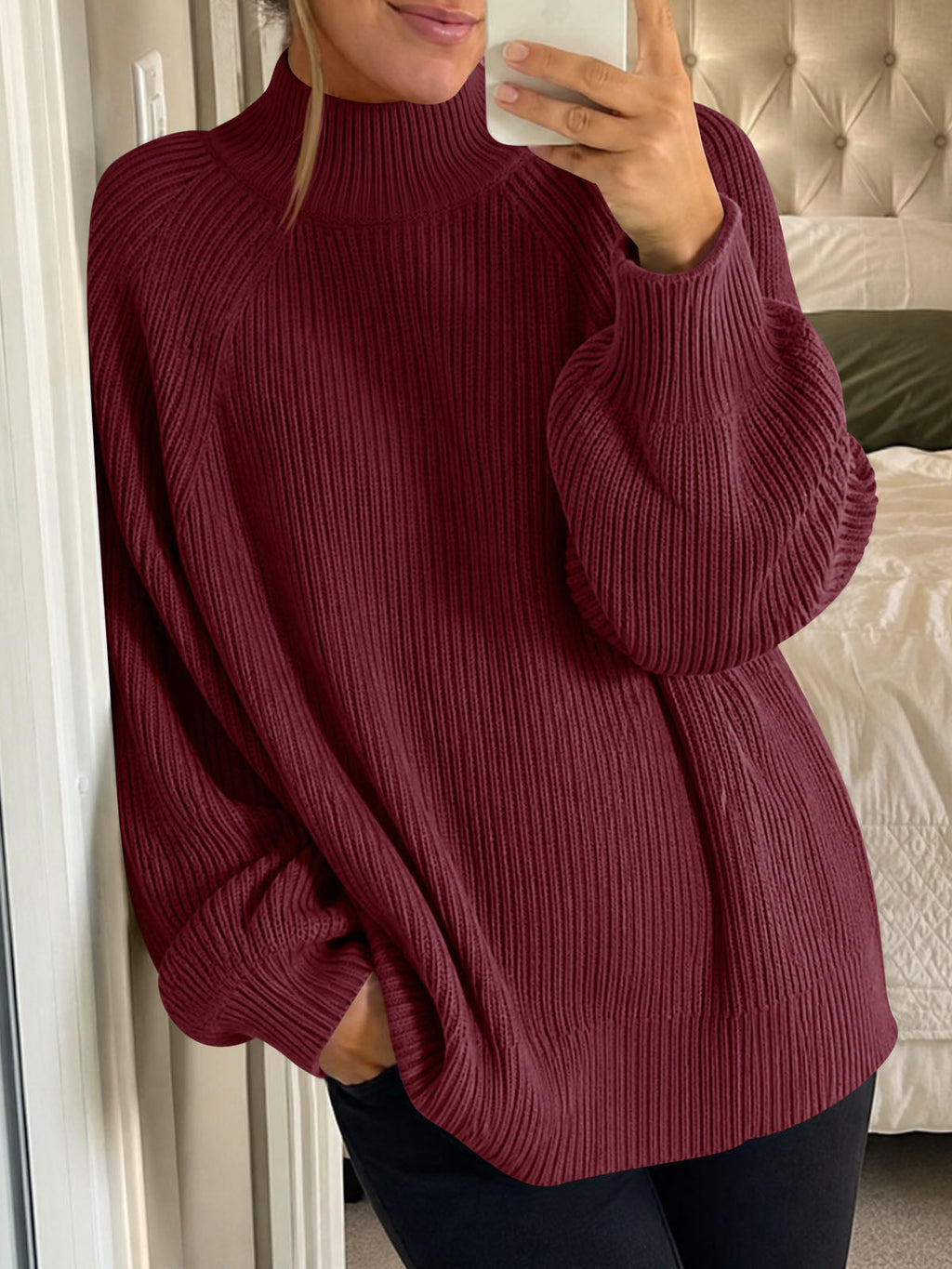 usvara Womens High Neck Oversized Knit Sweater