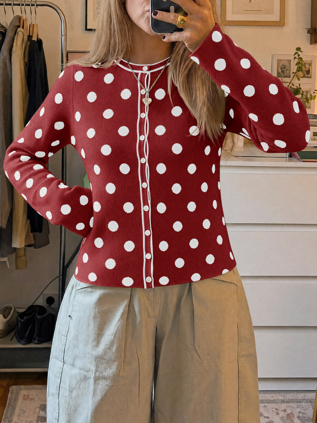 usvara Womens Polka Dot Button Up Cardigan