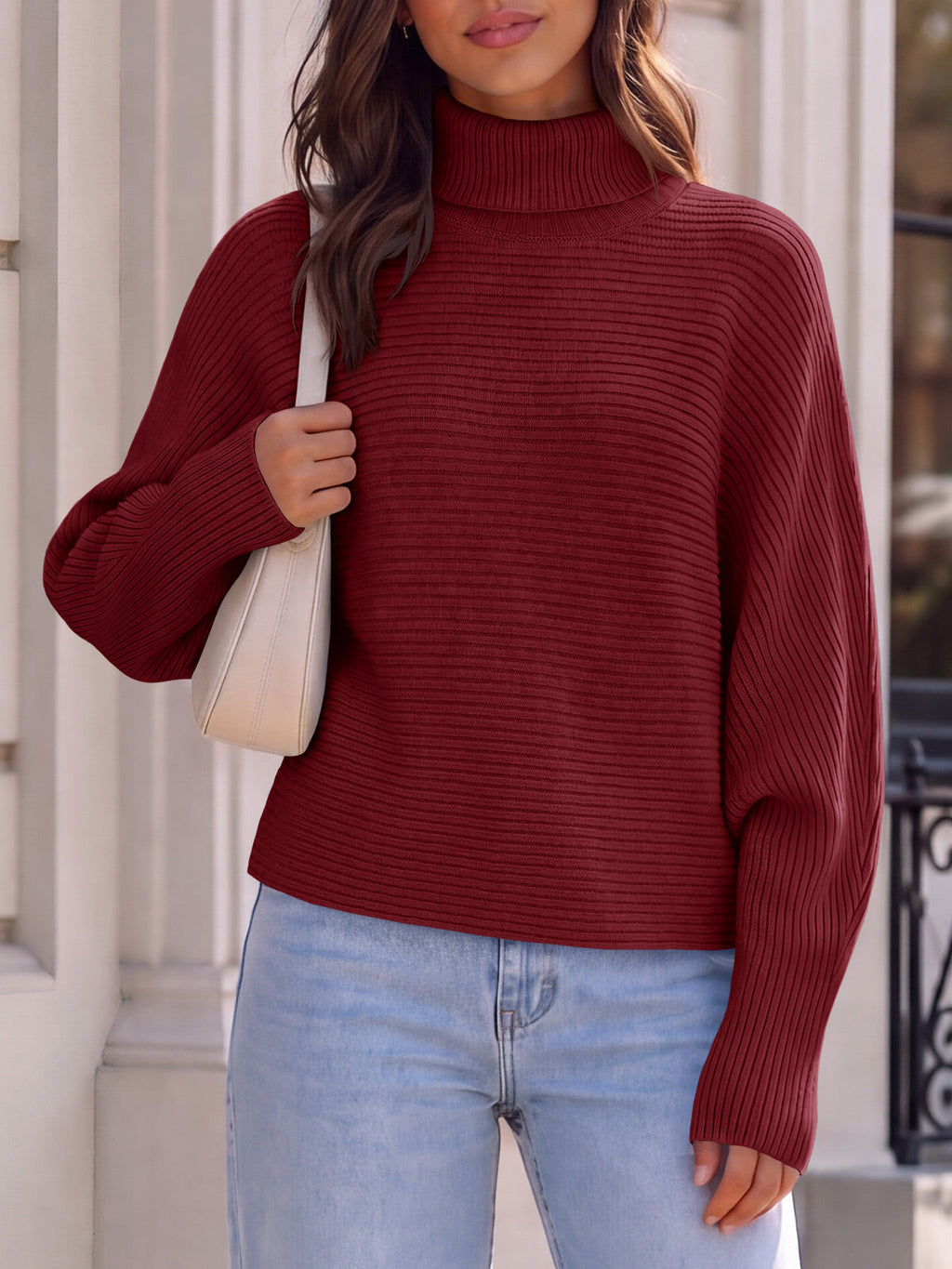 usvara Womens Batwing Sleeve Knit Turtleneck Sweater