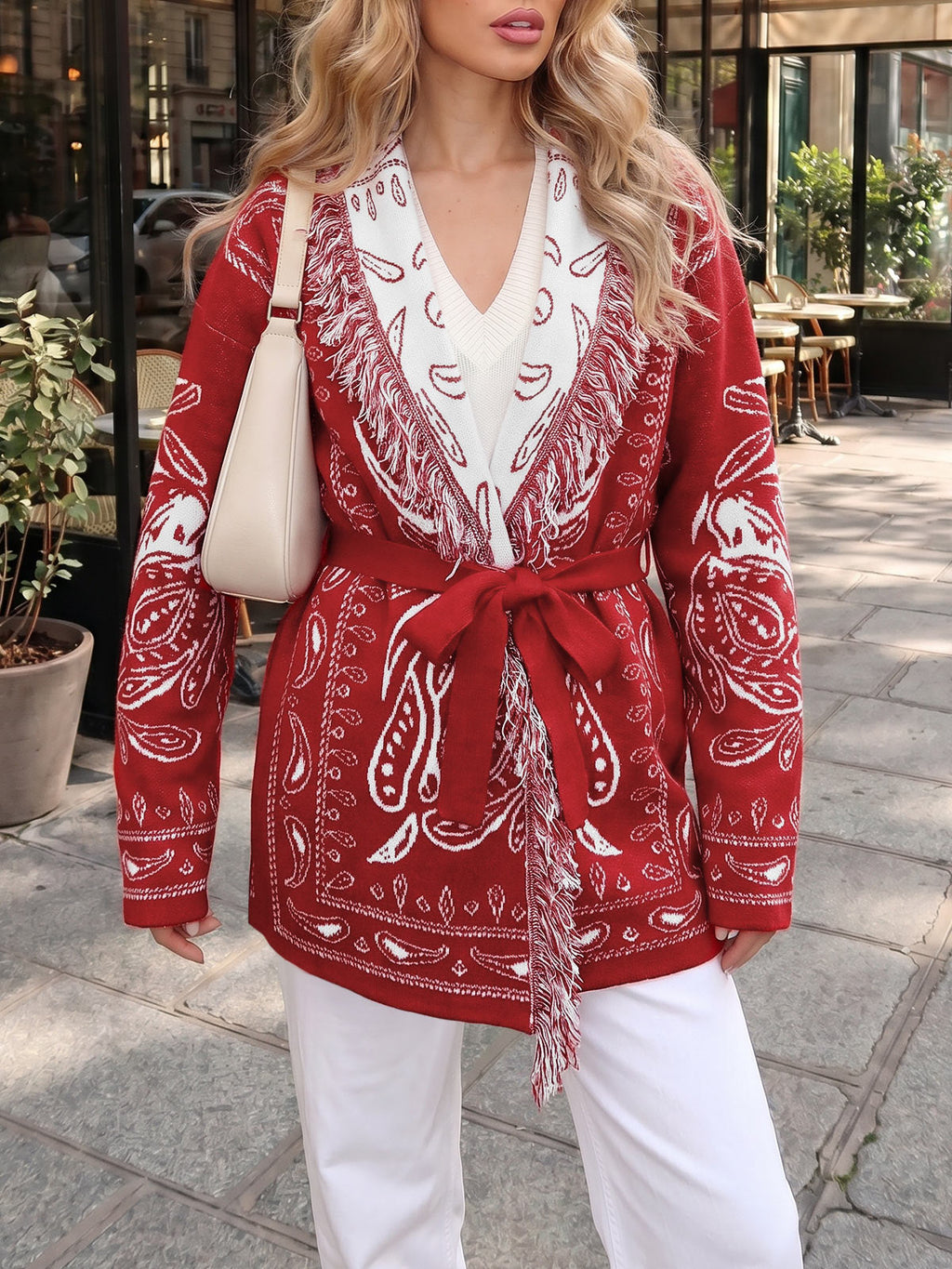 usvara Womens Tassel Knit Cardigan