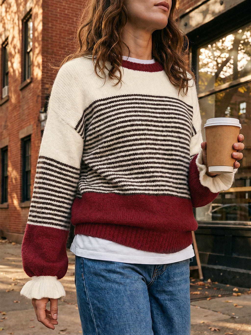 usvara Women Ruffle Sleeve Sweater