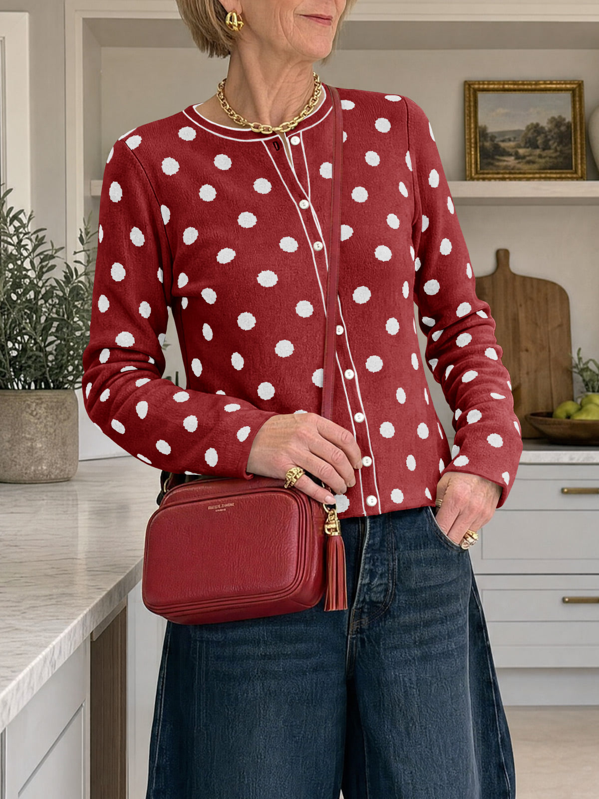 usvara Womens Polka Dot Button Up Cardigan