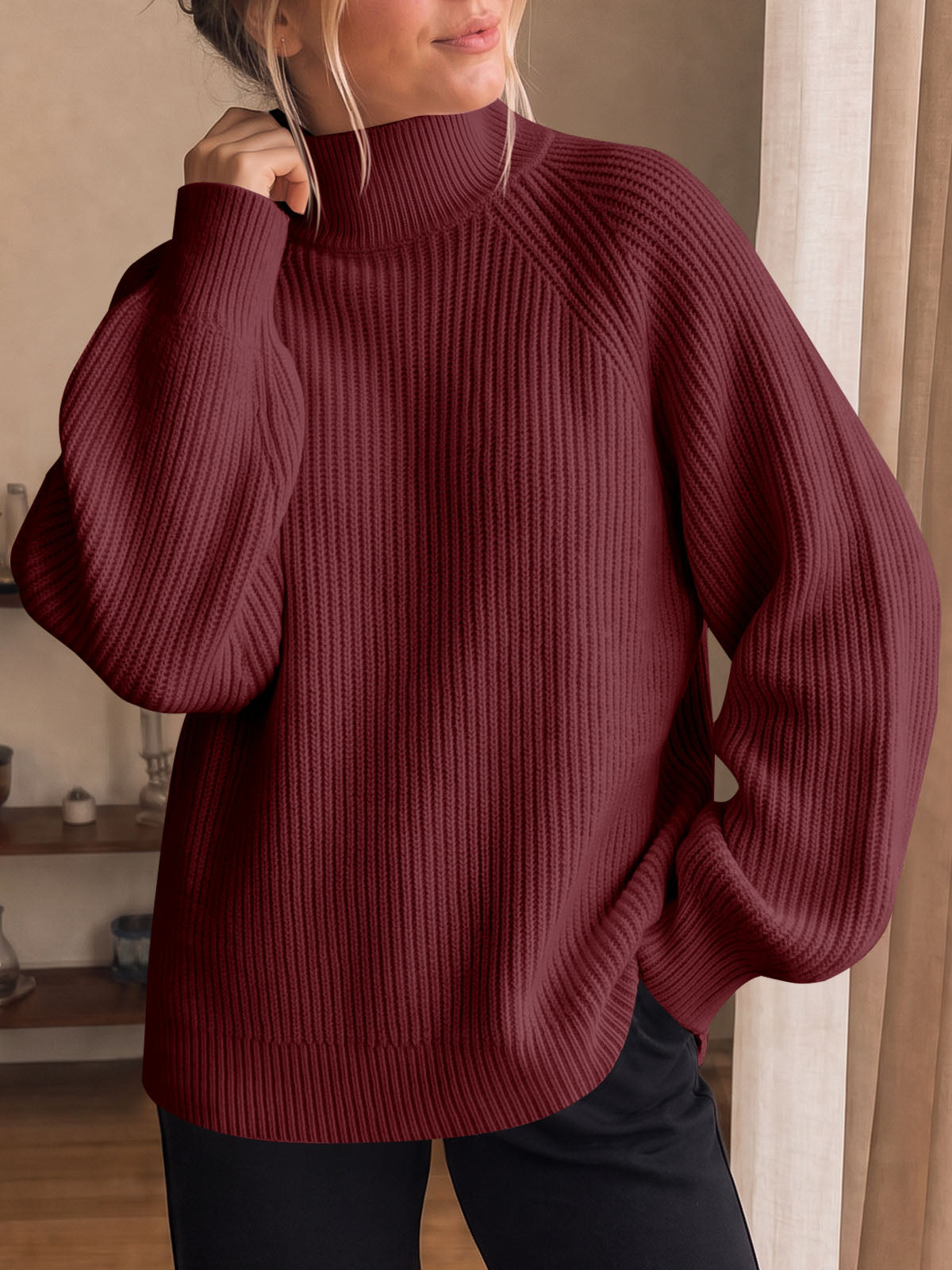 usvara Womens High Neck Oversized Knit Sweater