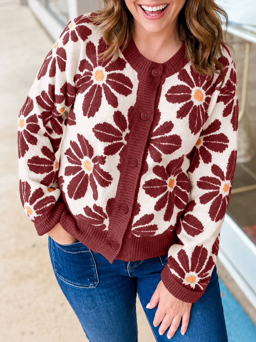usvara Womens Floral Button Up Vintage Sweater