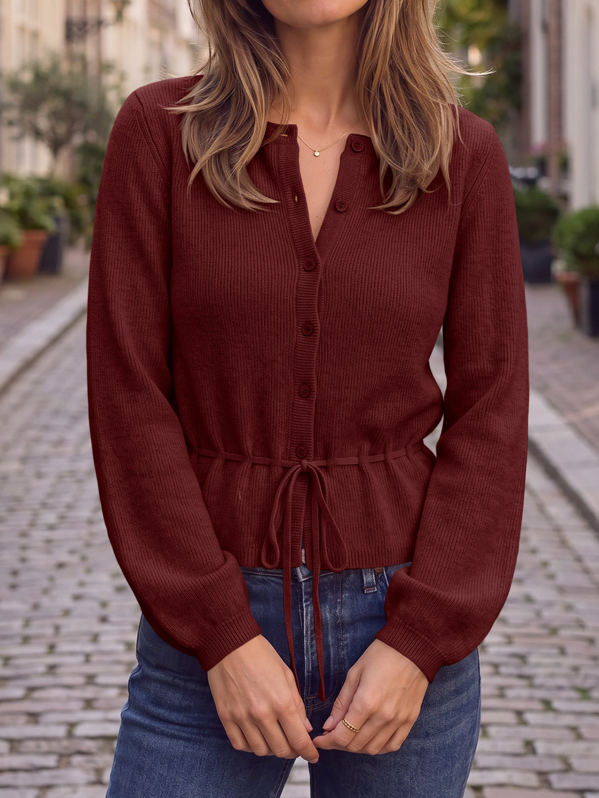 usvara Women Cropped Button Up Cardigan