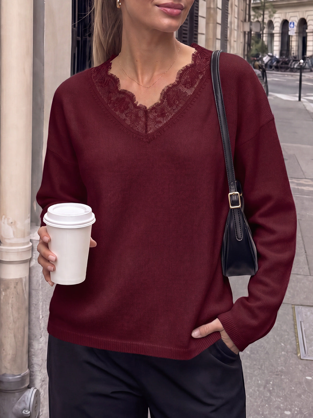 usvara Womens Lace V Neck Sweater Tops