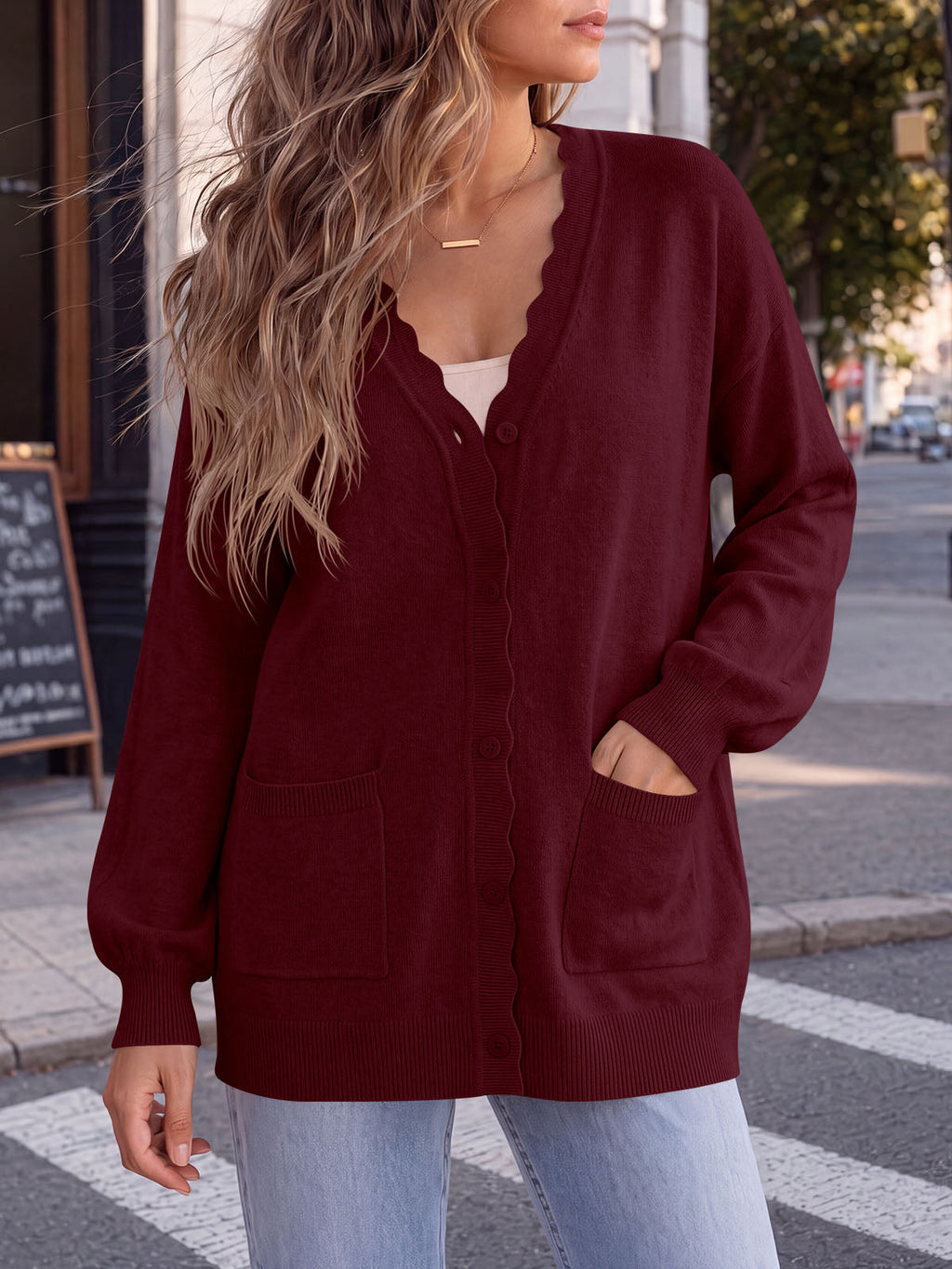 usvara Womens Oversized V Neck  Cardigan