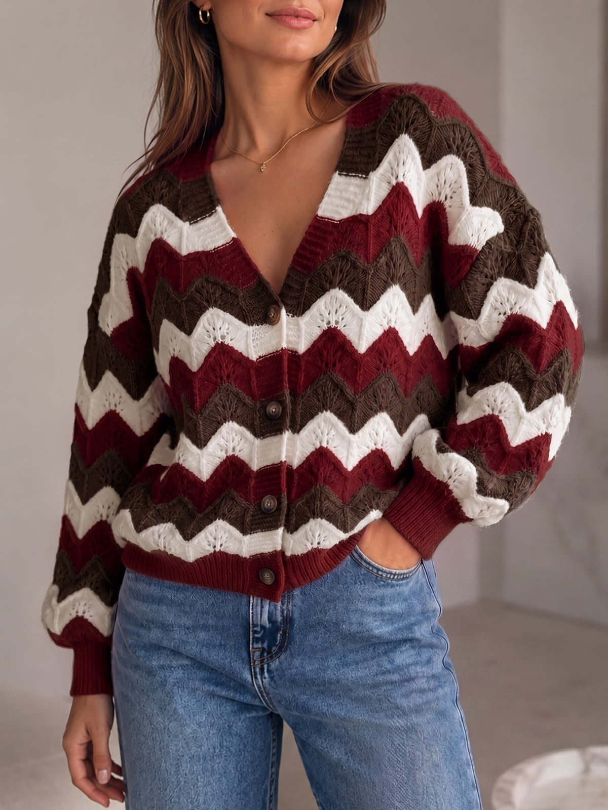 usvara Women Oversized Striped Cardigan