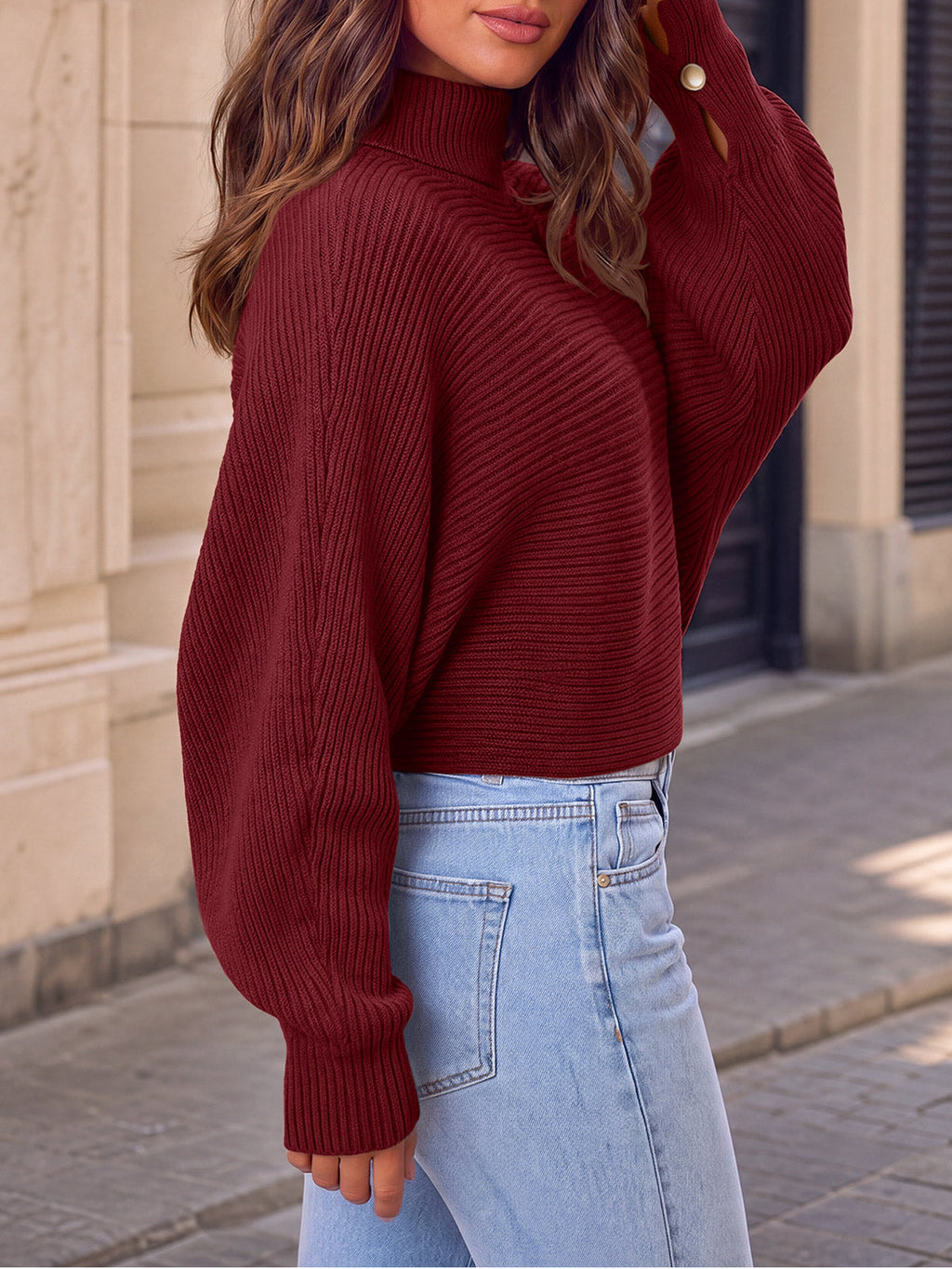 usvara Womens Batwing Sleeve Knit Turtleneck Sweater