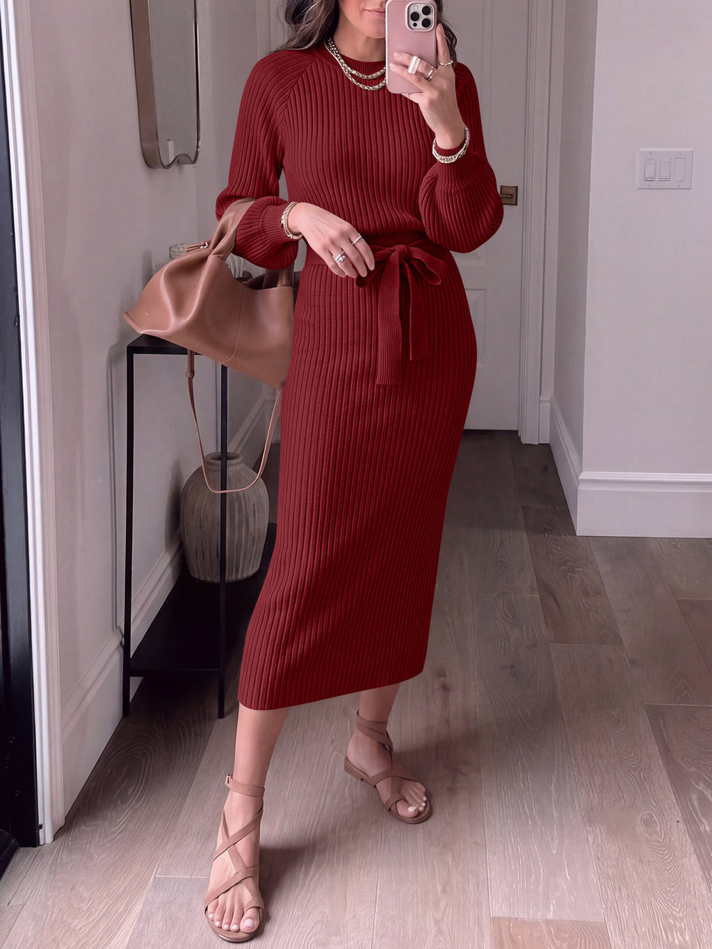 usvara Womens Ribbed Knit Sweater Dress