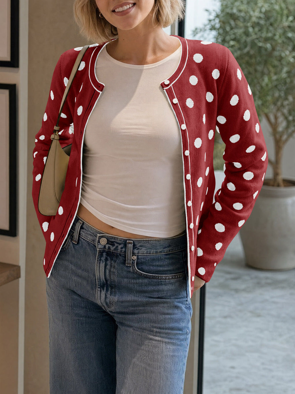 usvara Womens Polka Dot Button Up Cardigan