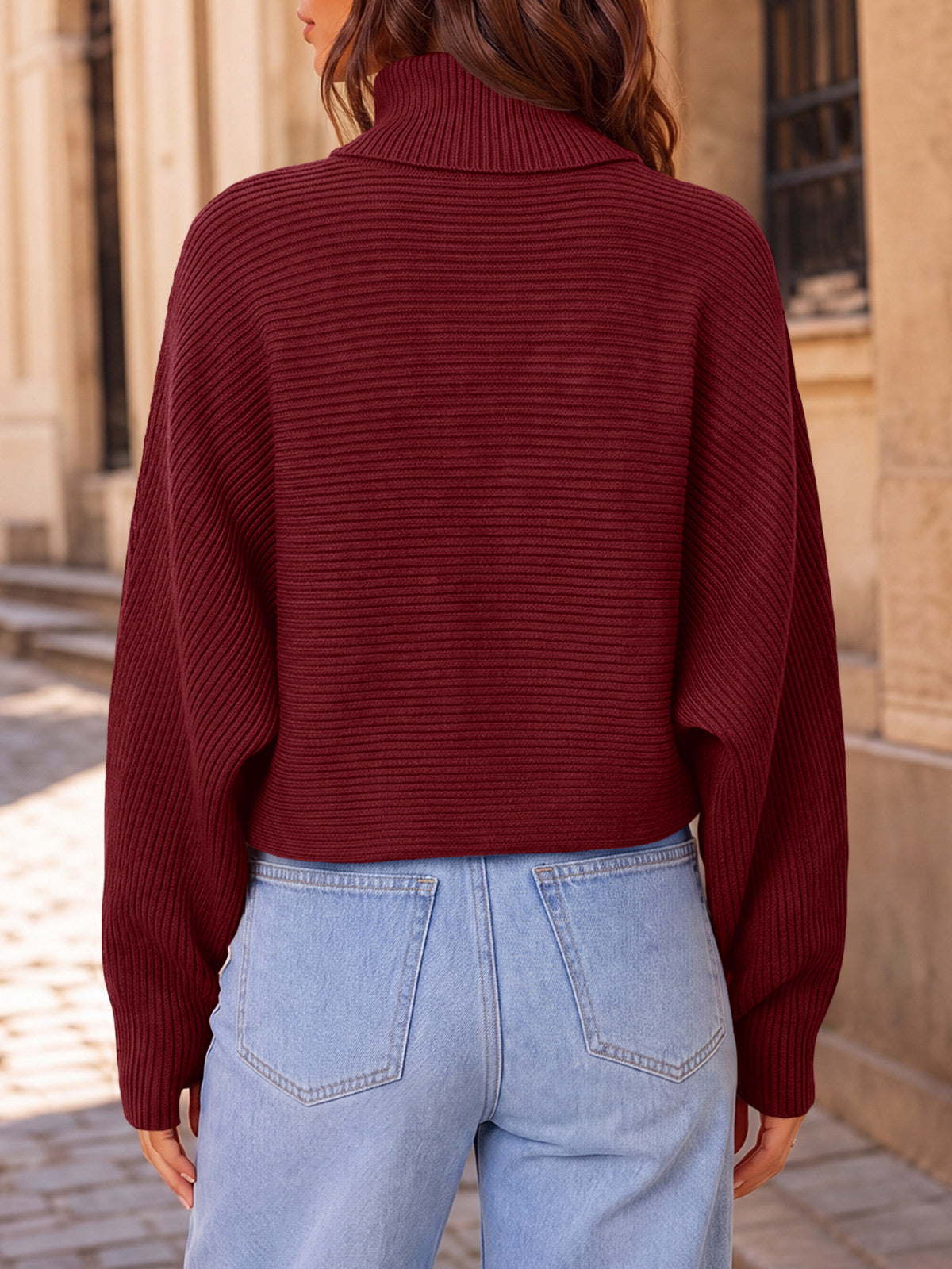 usvara Womens Batwing Sleeve Knit Turtleneck Sweater