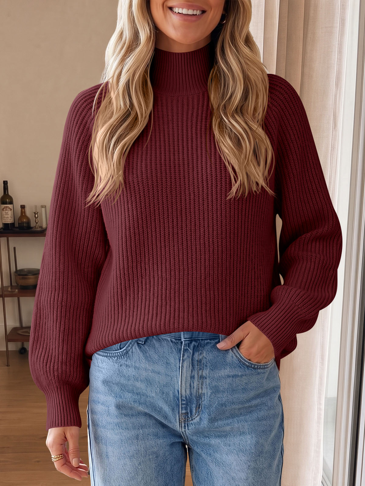 usvara Womens High Neck Oversized Knit Sweater