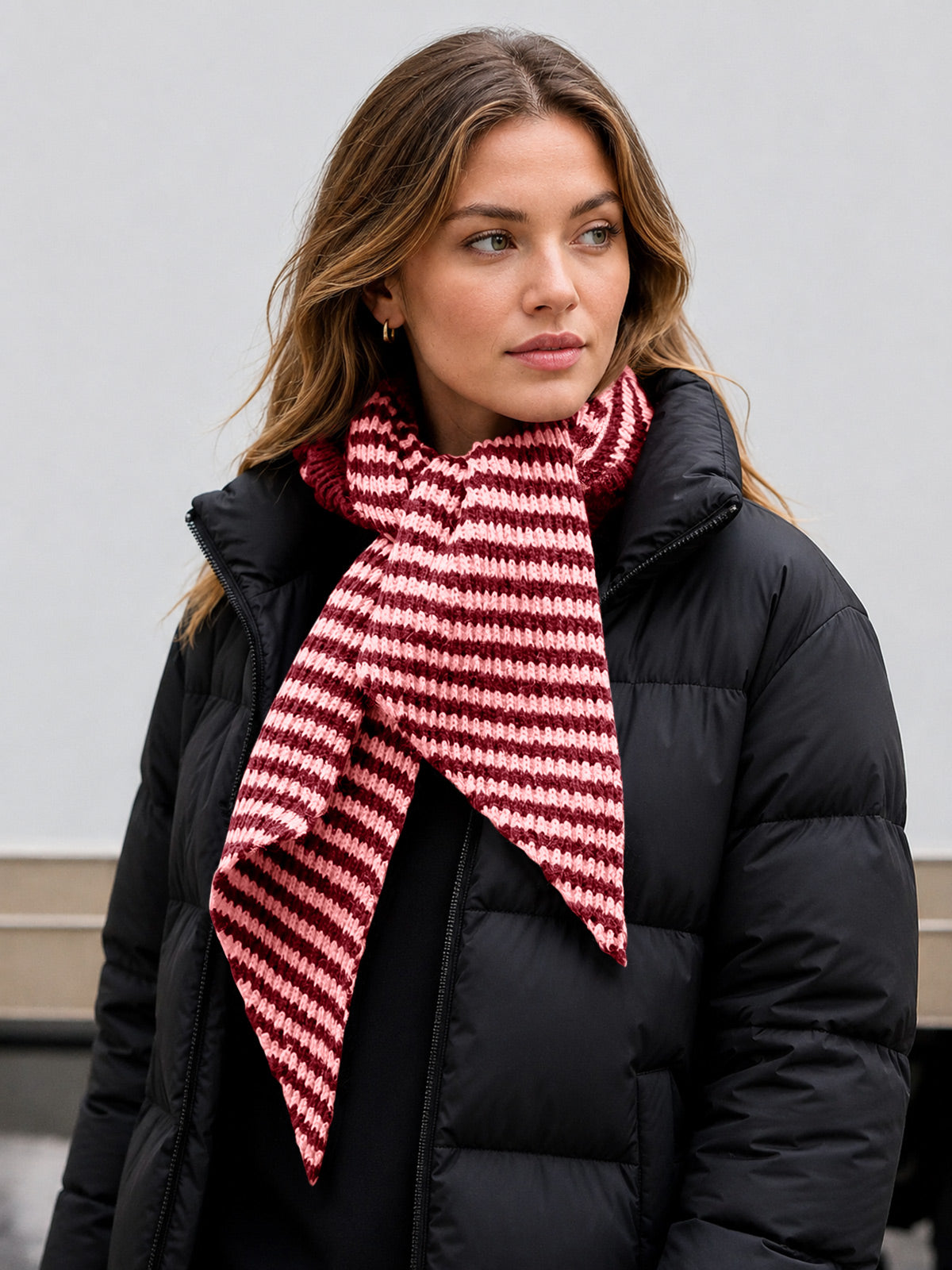 usvara Womens Striped Hooded Scarf Knit Hat