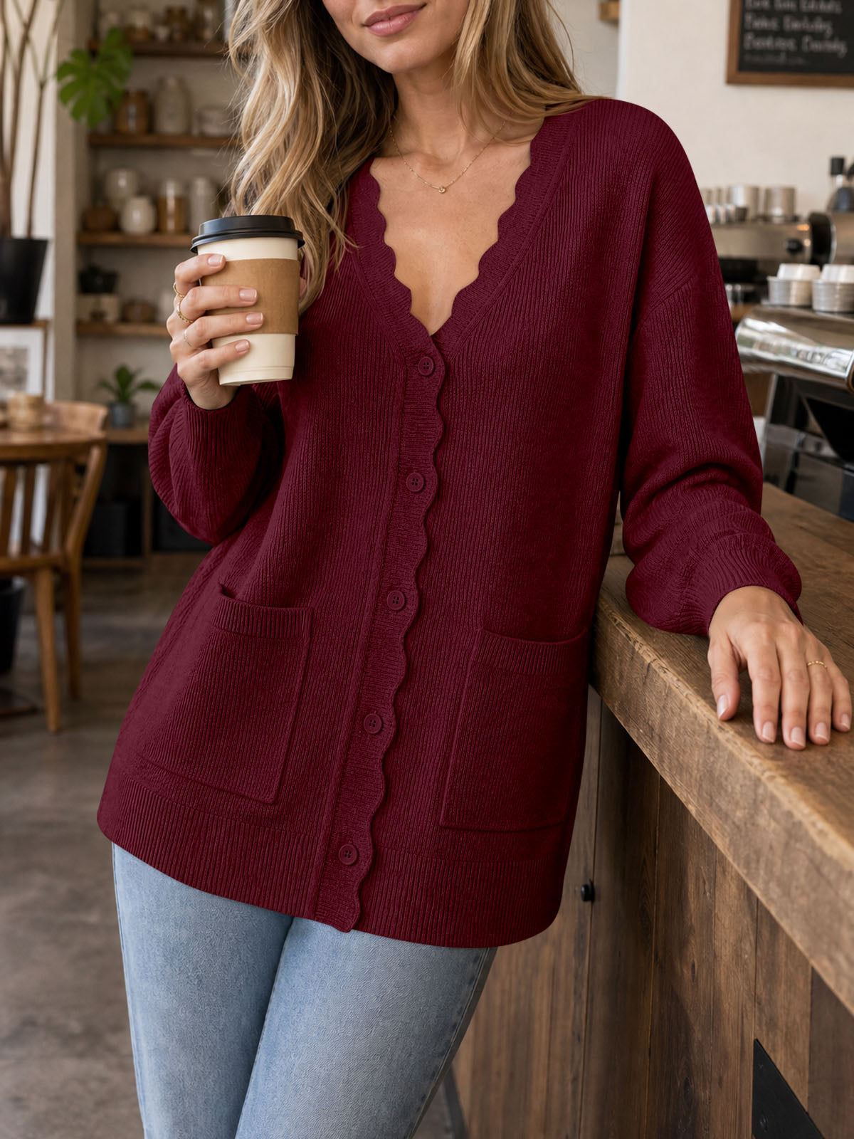 usvara Womens Oversized V Neck  Cardigan