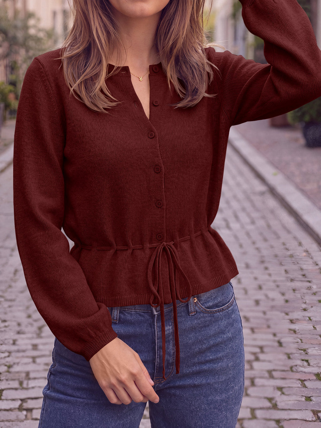 usvara Women Cropped Button Up Cardigan