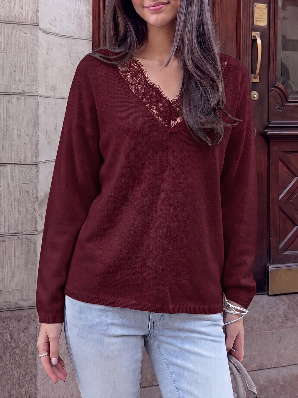 usvara Womens Lace V Neck Sweater Tops