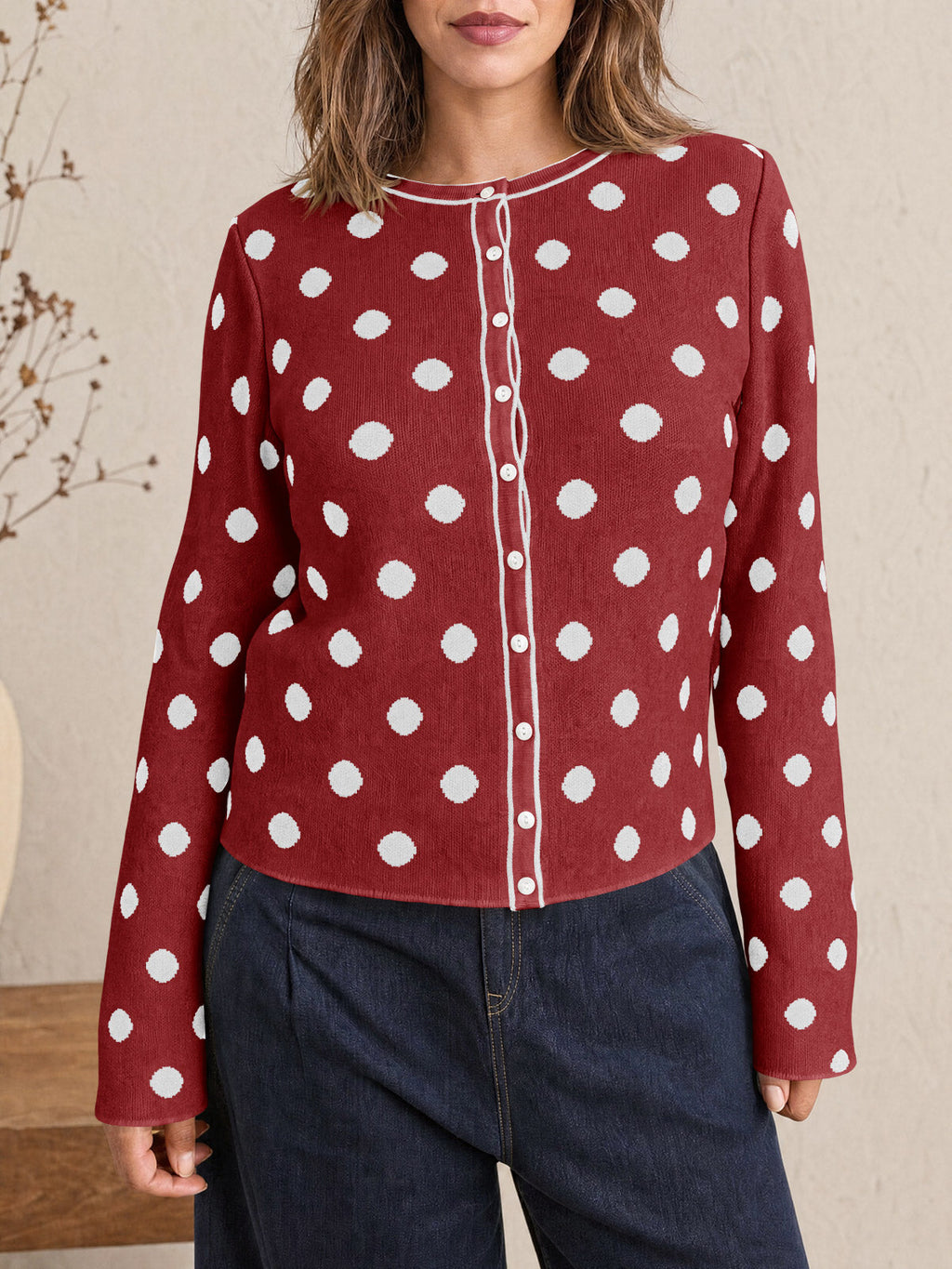 usvara Womens Polka Dot Button Up Cardigan