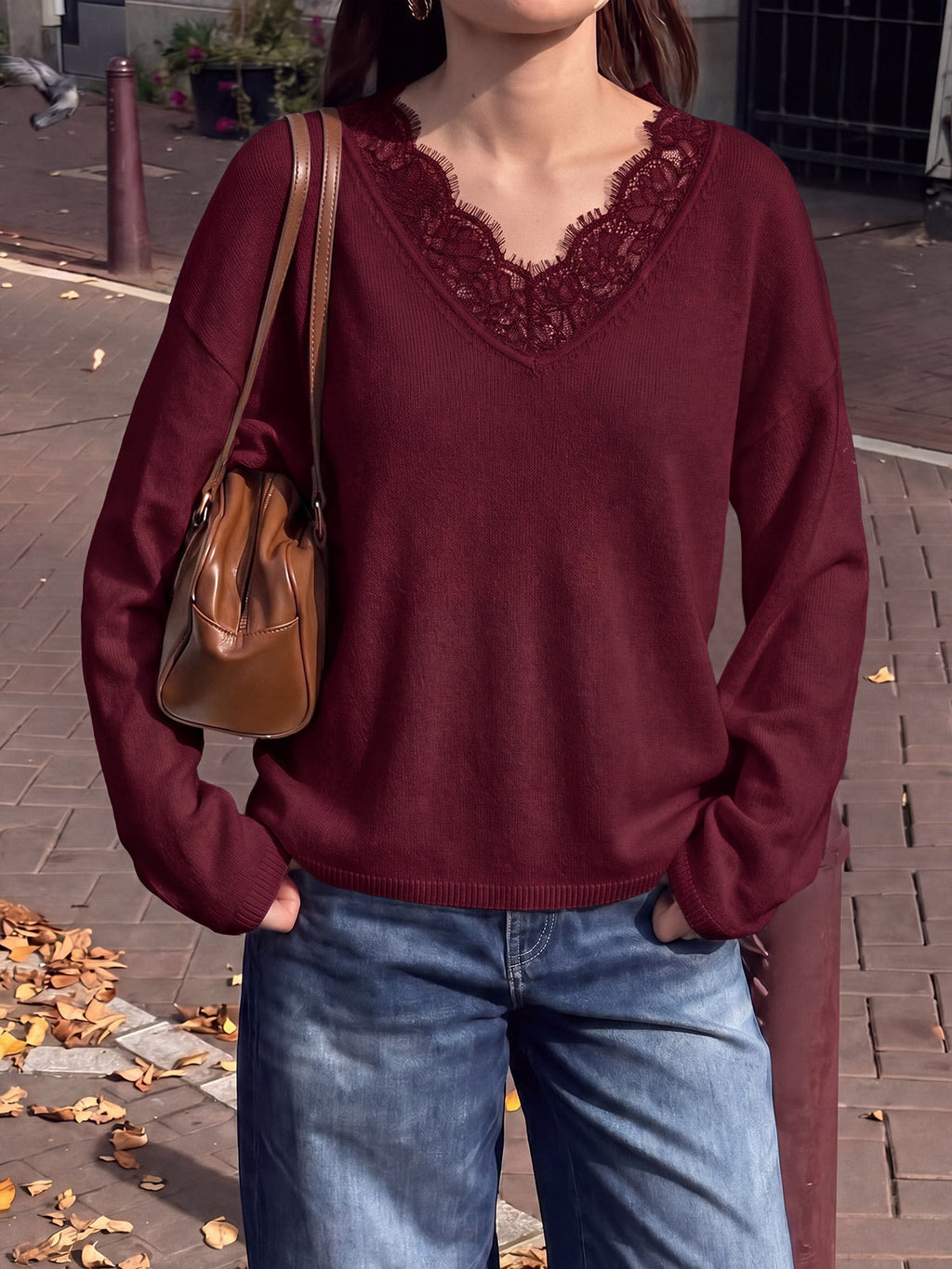 usvara Womens Lace V Neck Sweater Tops