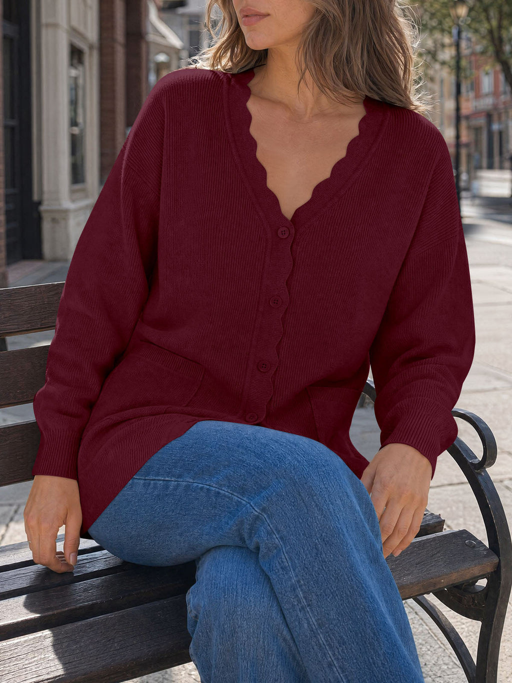 usvara Womens Oversized V Neck  Cardigan