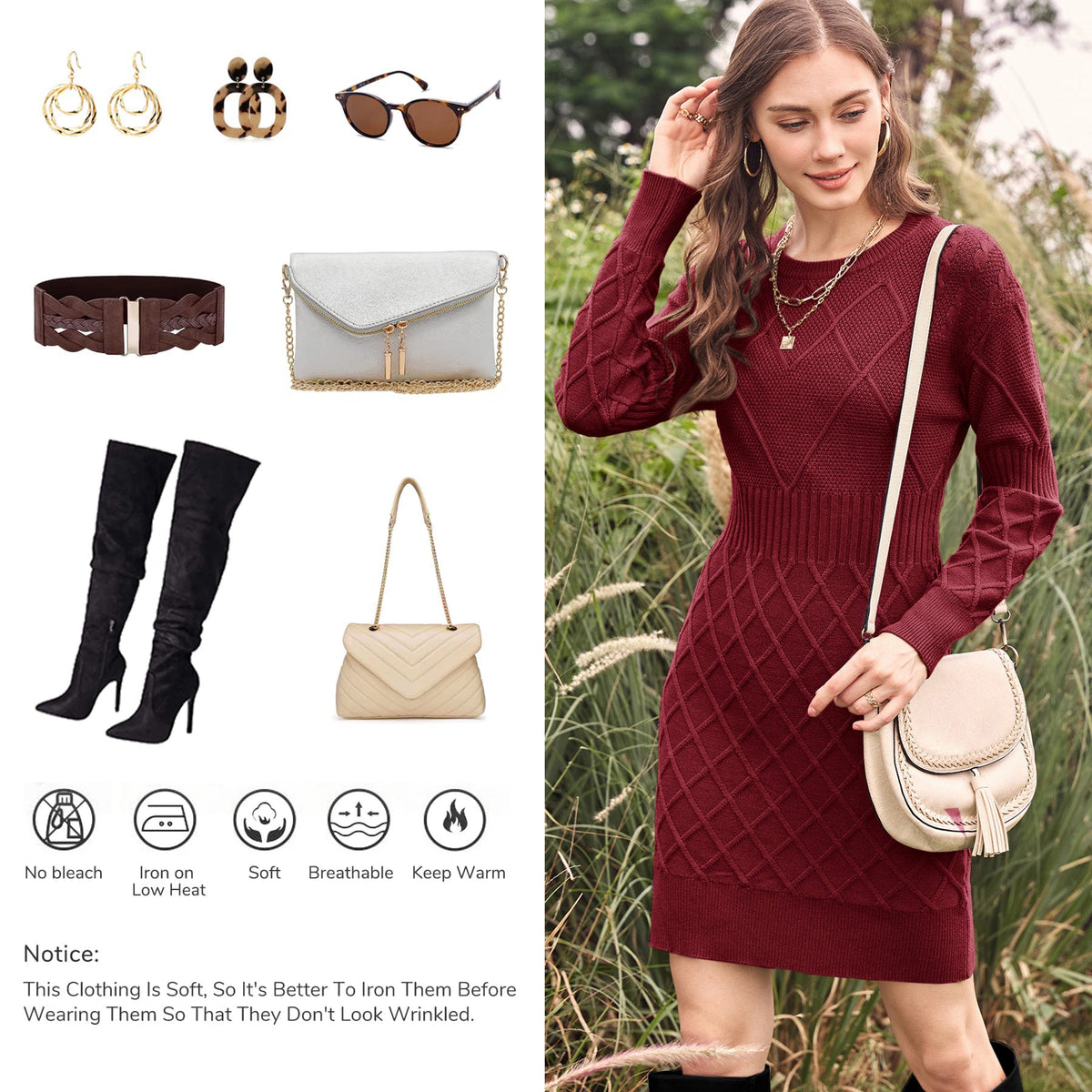 usvara Womens Bodycon Mini Sweater Dress