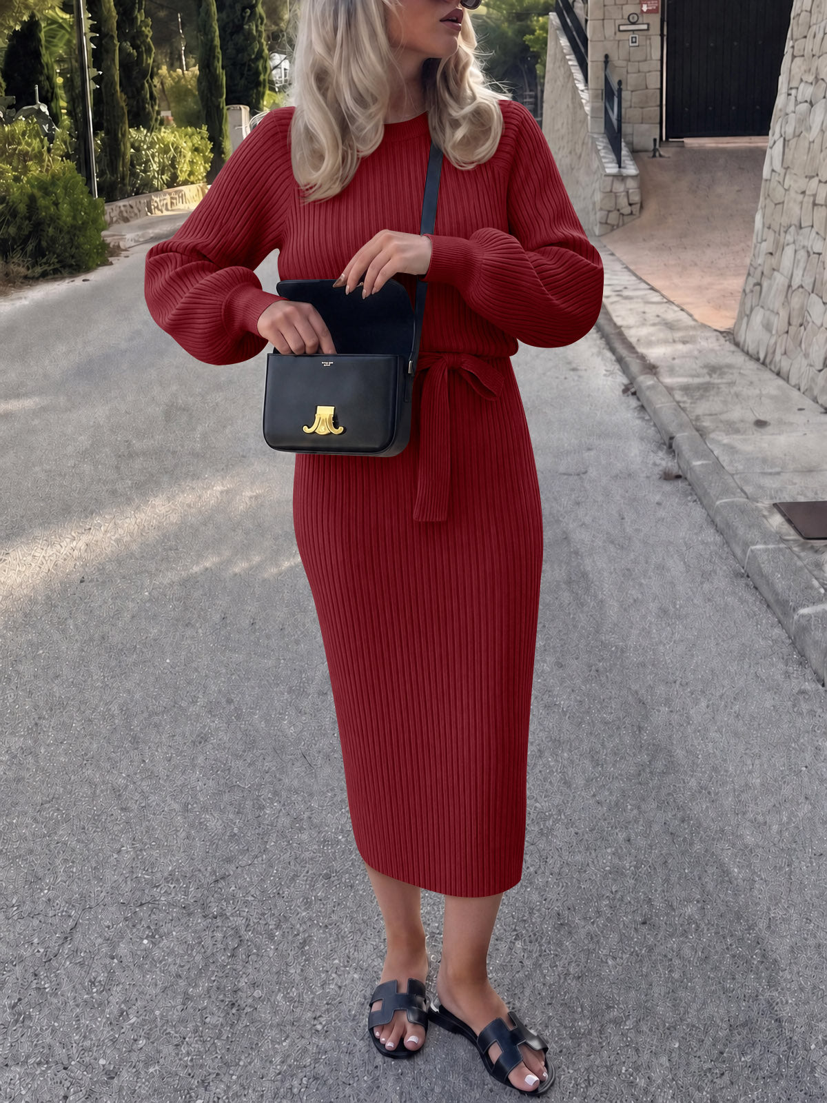usvara Womens Ribbed Knit Sweater Dress