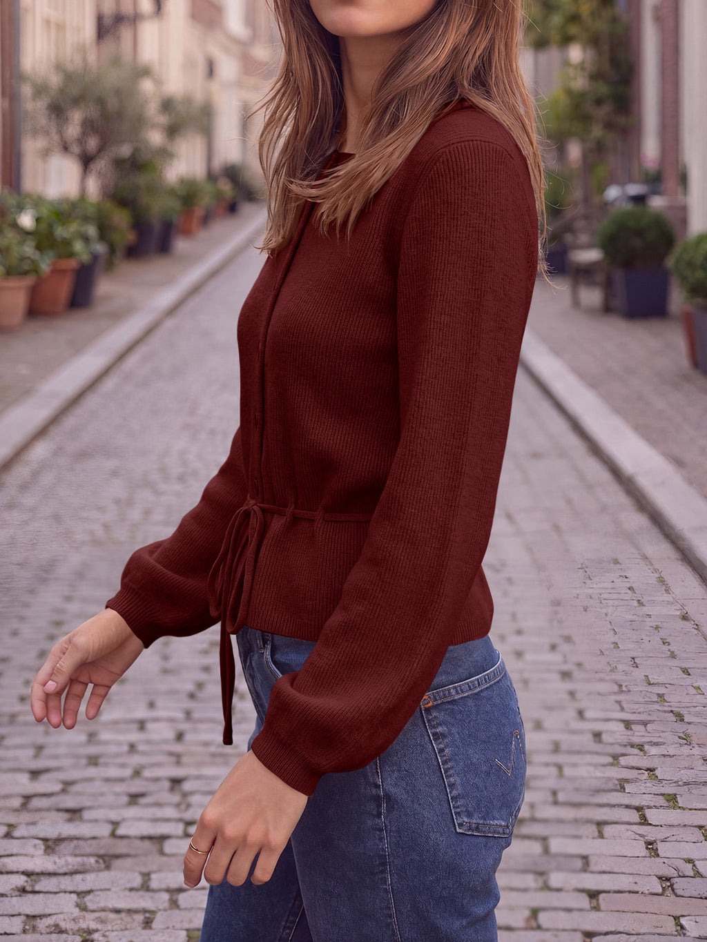 usvara Women Cropped Button Up Cardigan