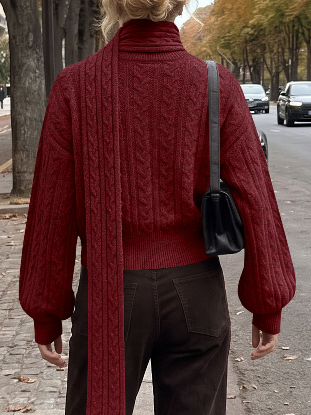 usvara Womens Cable Knit Cardigan with Scarf