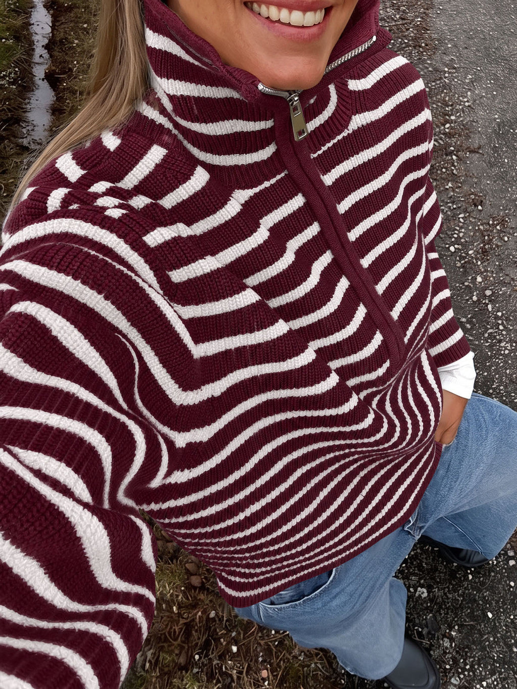 usvara Womens Striped Half Zip Sweater