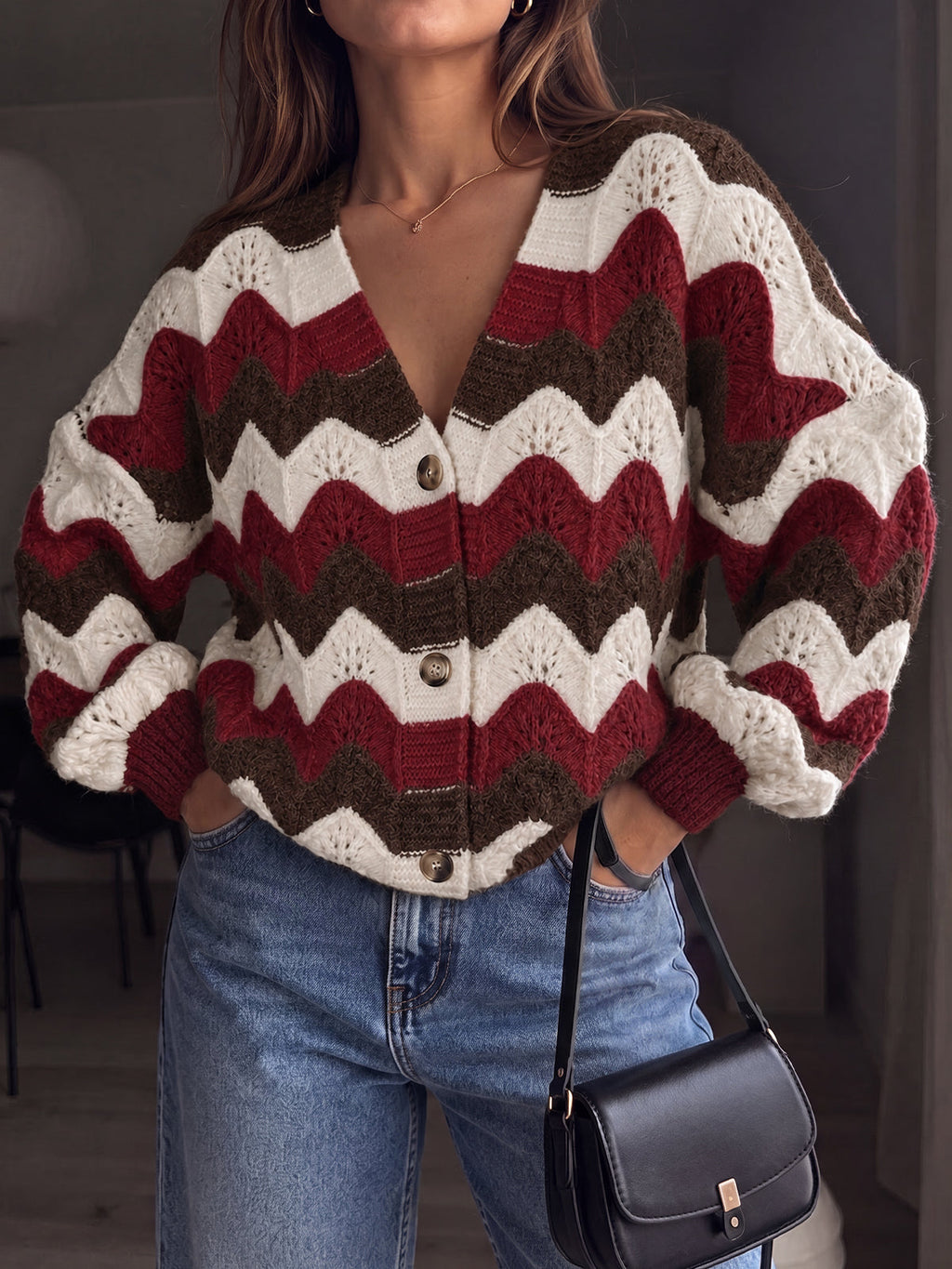usvara Women Oversized Striped Cardigan