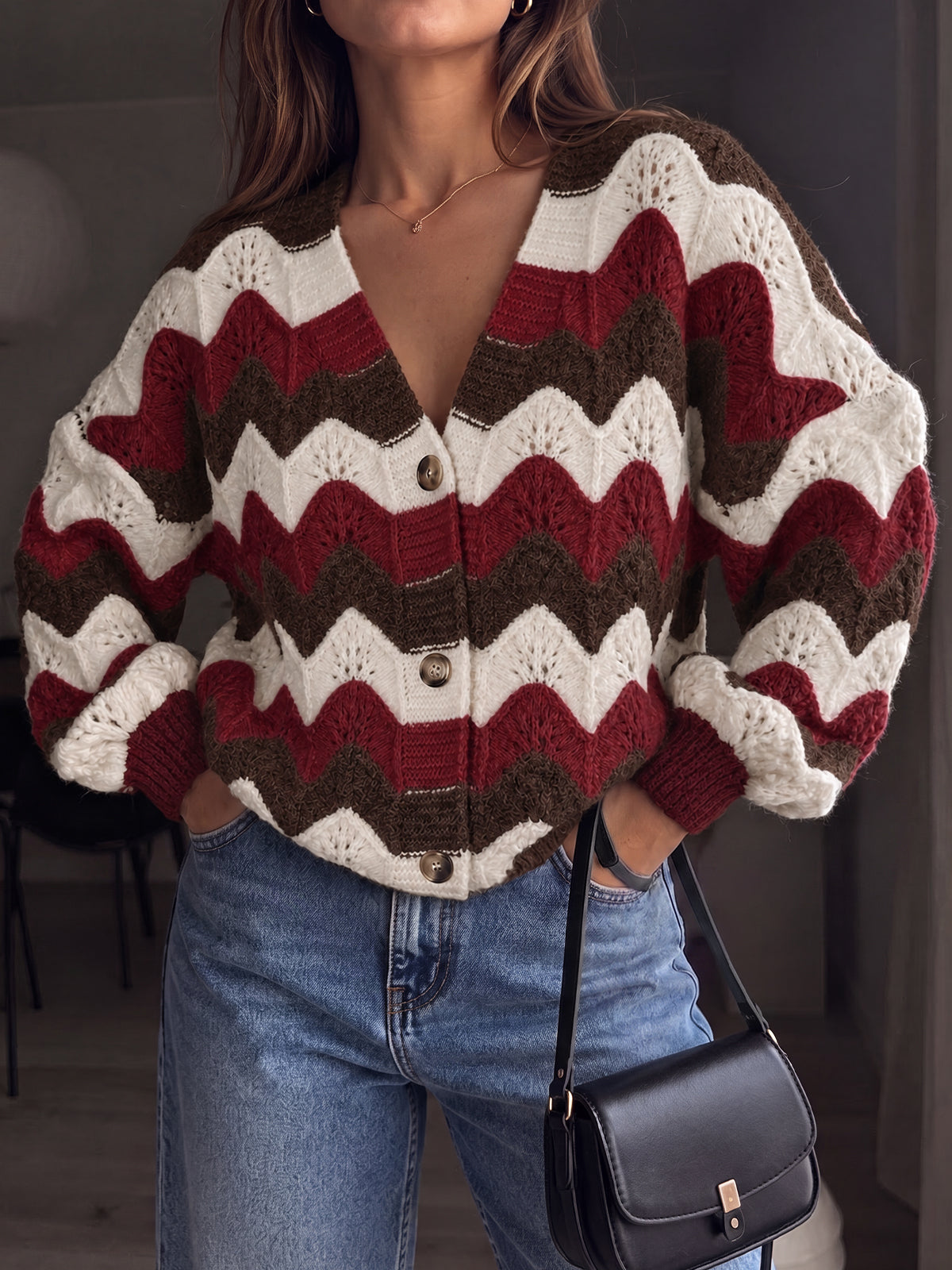usvara Women Oversized Striped Cardigan
