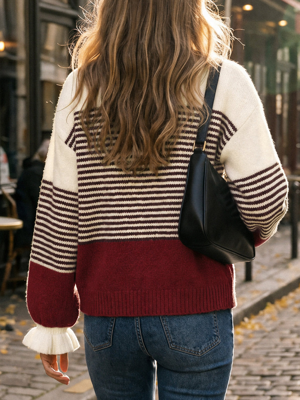 usvara Women Ruffle Sleeve Sweater