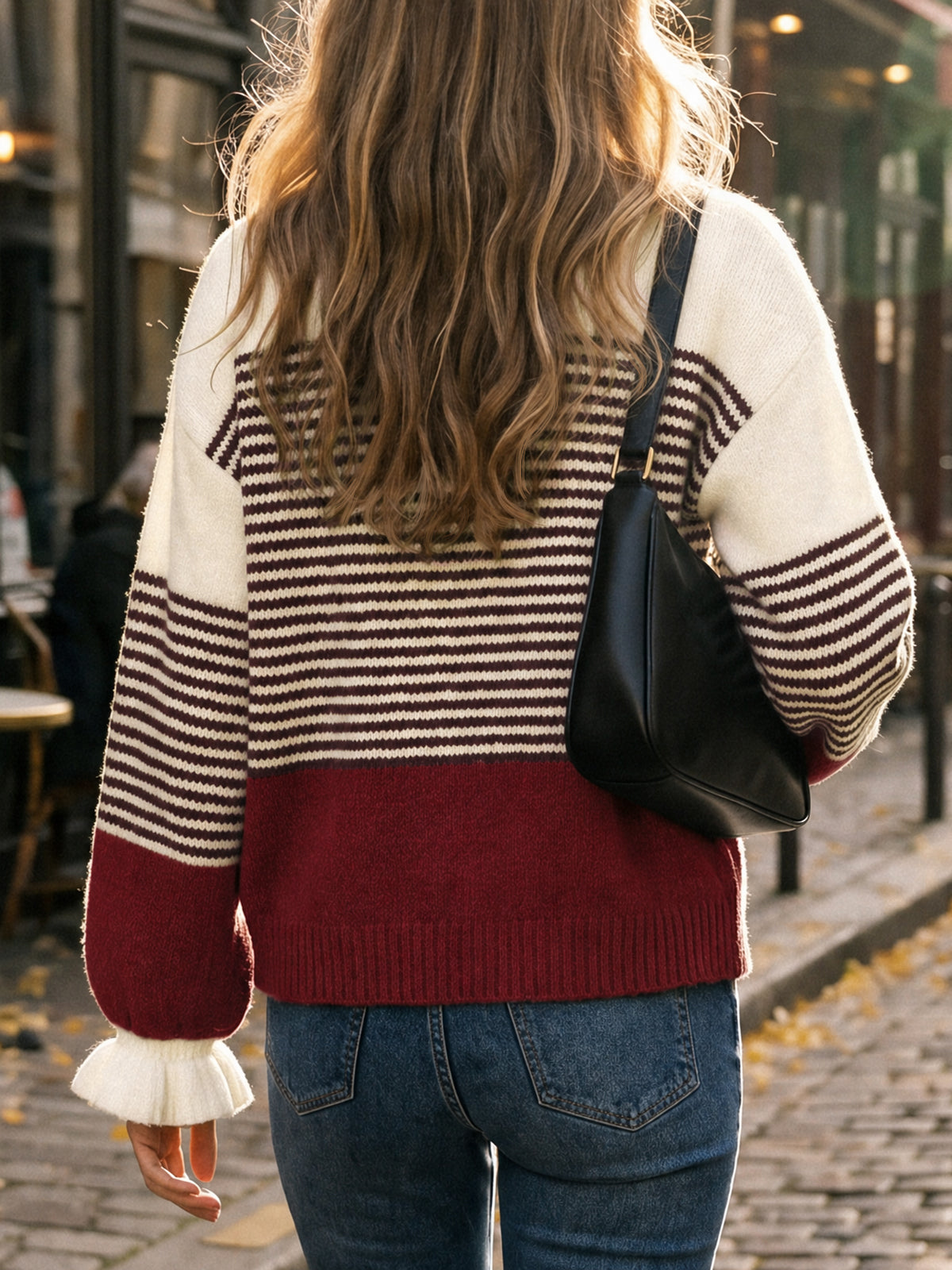 usvara Women Ruffle Sleeve Sweater