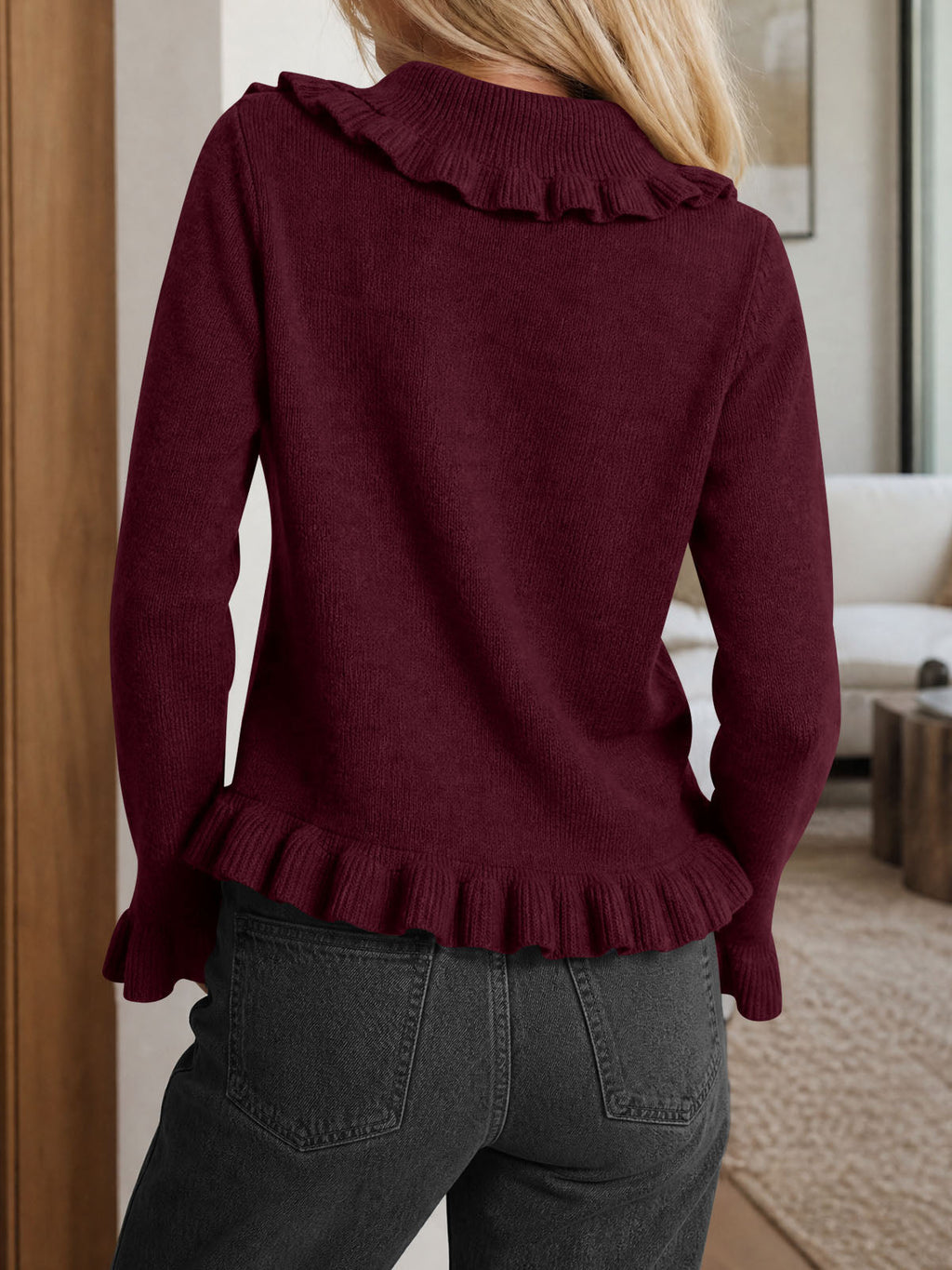 usvara Womens Ruffle Button Down Cardigan