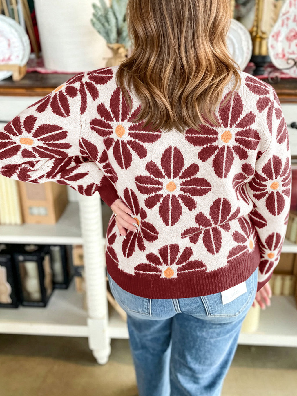 usvara Womens Floral Button Up Vintage Sweater