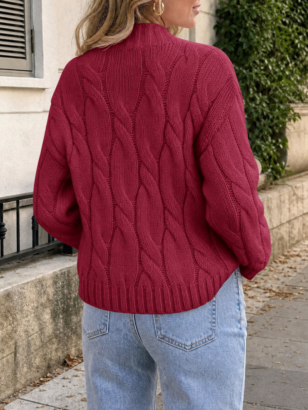 usvara Womens Mock Neck Cable Knit Sweater