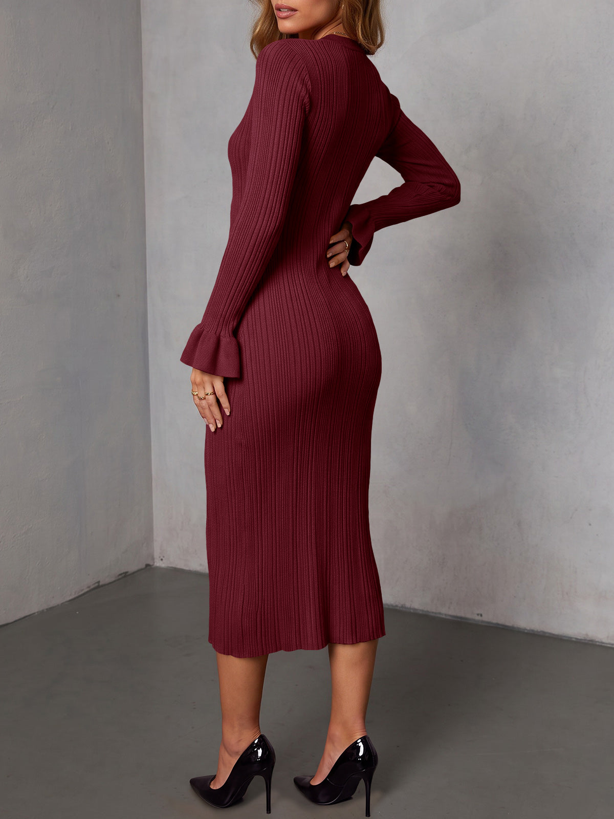 usvara Womens V Neck Midi Sweater Dress