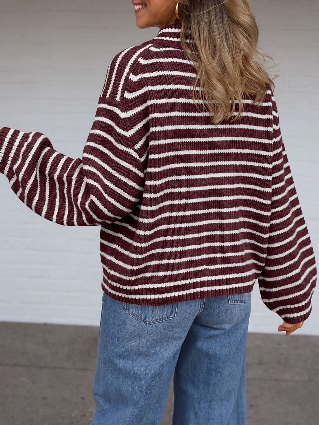 usvara Womens Striped Half Zip Sweater