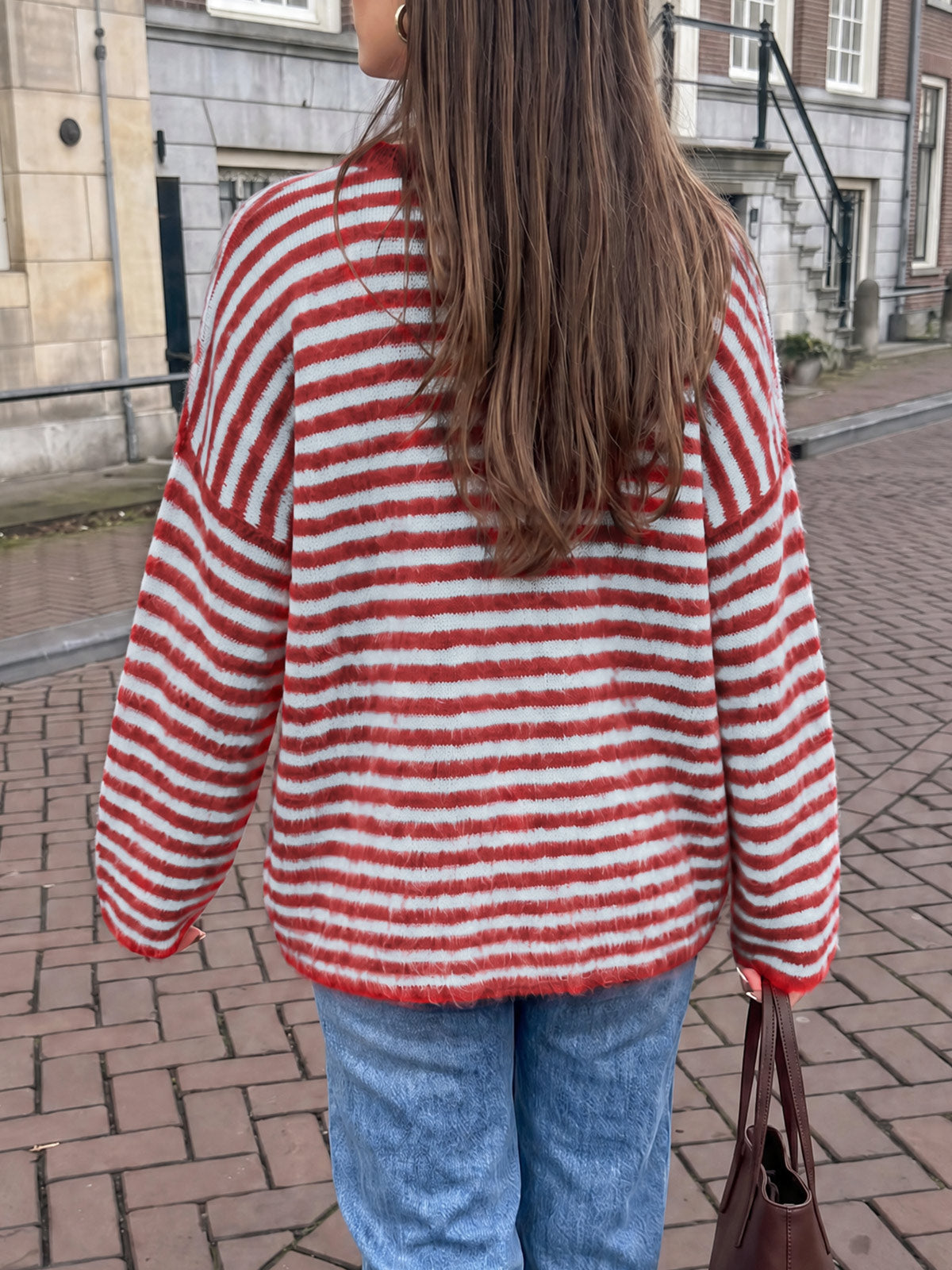 usvara Womens Fuzzy Crew Neck Striped Sweaters
