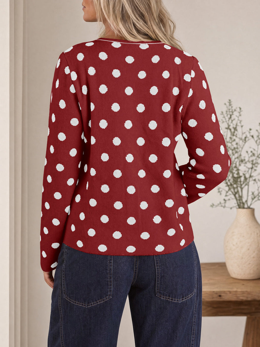 usvara Womens Polka Dot Button Up Cardigan