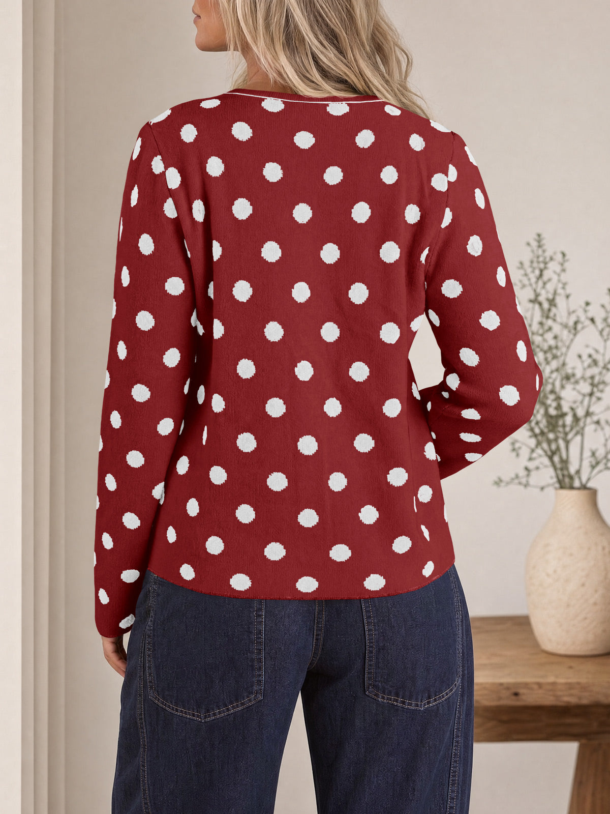 usvara Womens Polka Dot Button Up Cardigan
