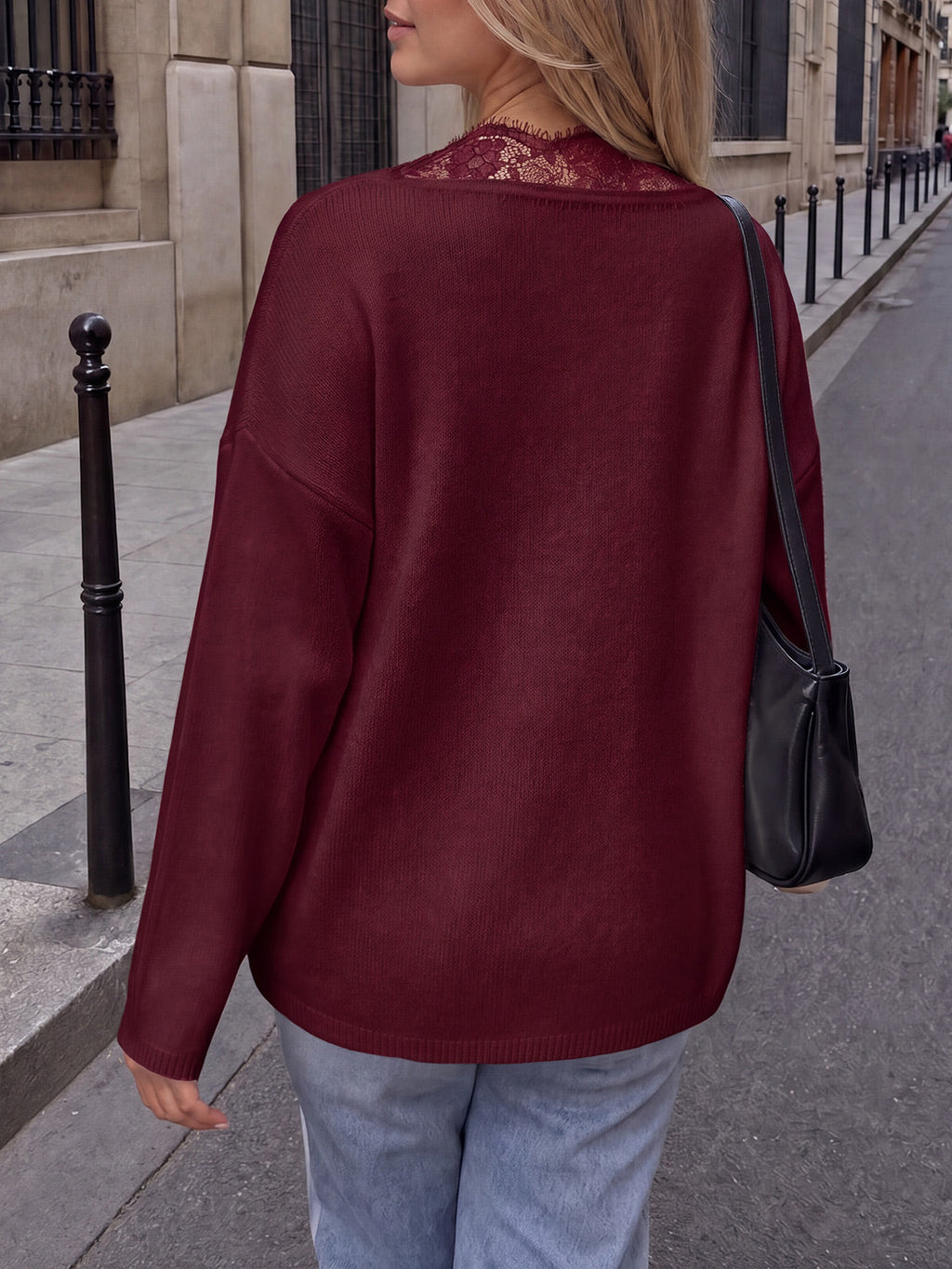 usvara Womens Lace V Neck Sweater Tops