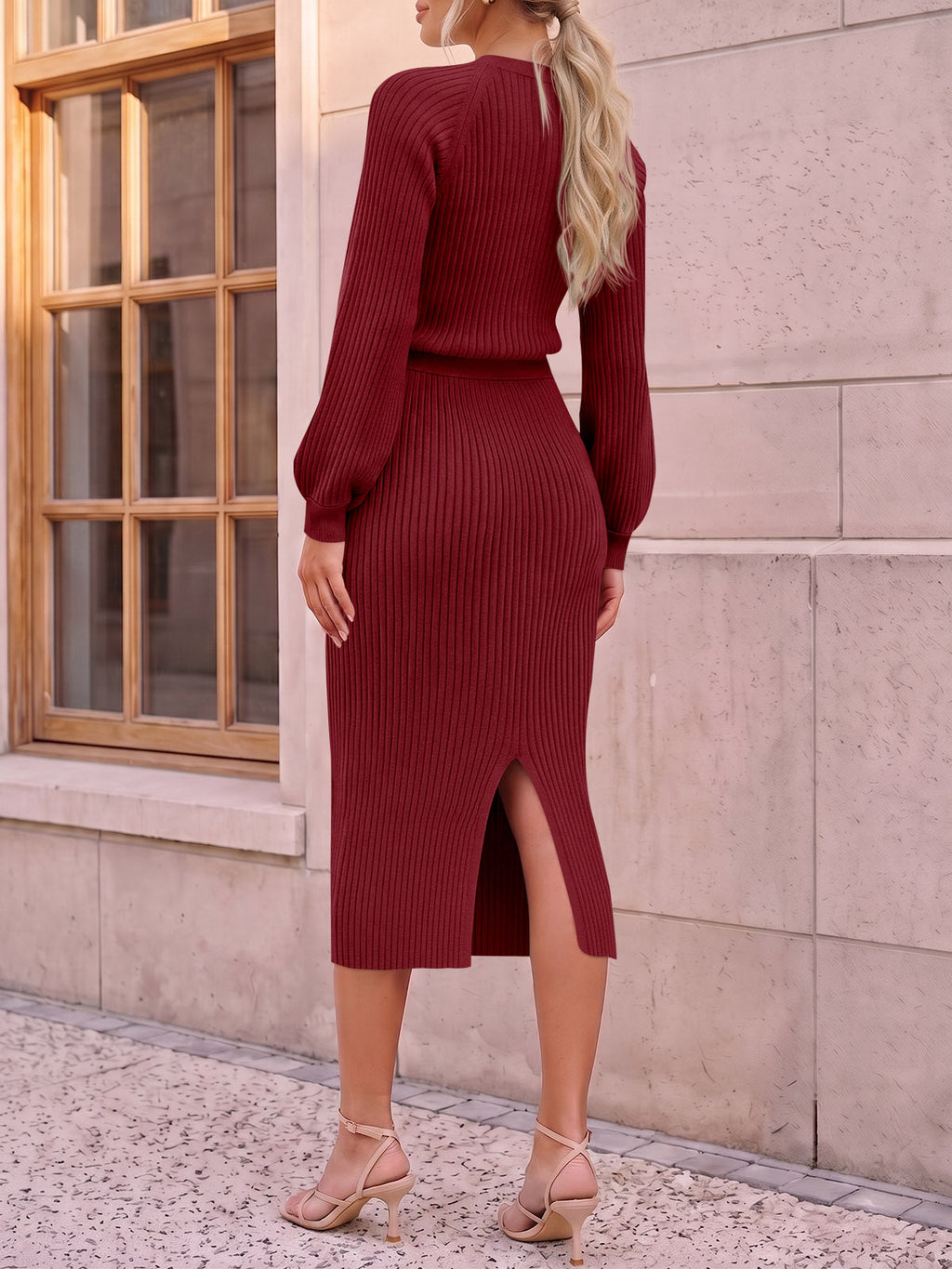 usvara Womens Ribbed Knit Sweater Dress