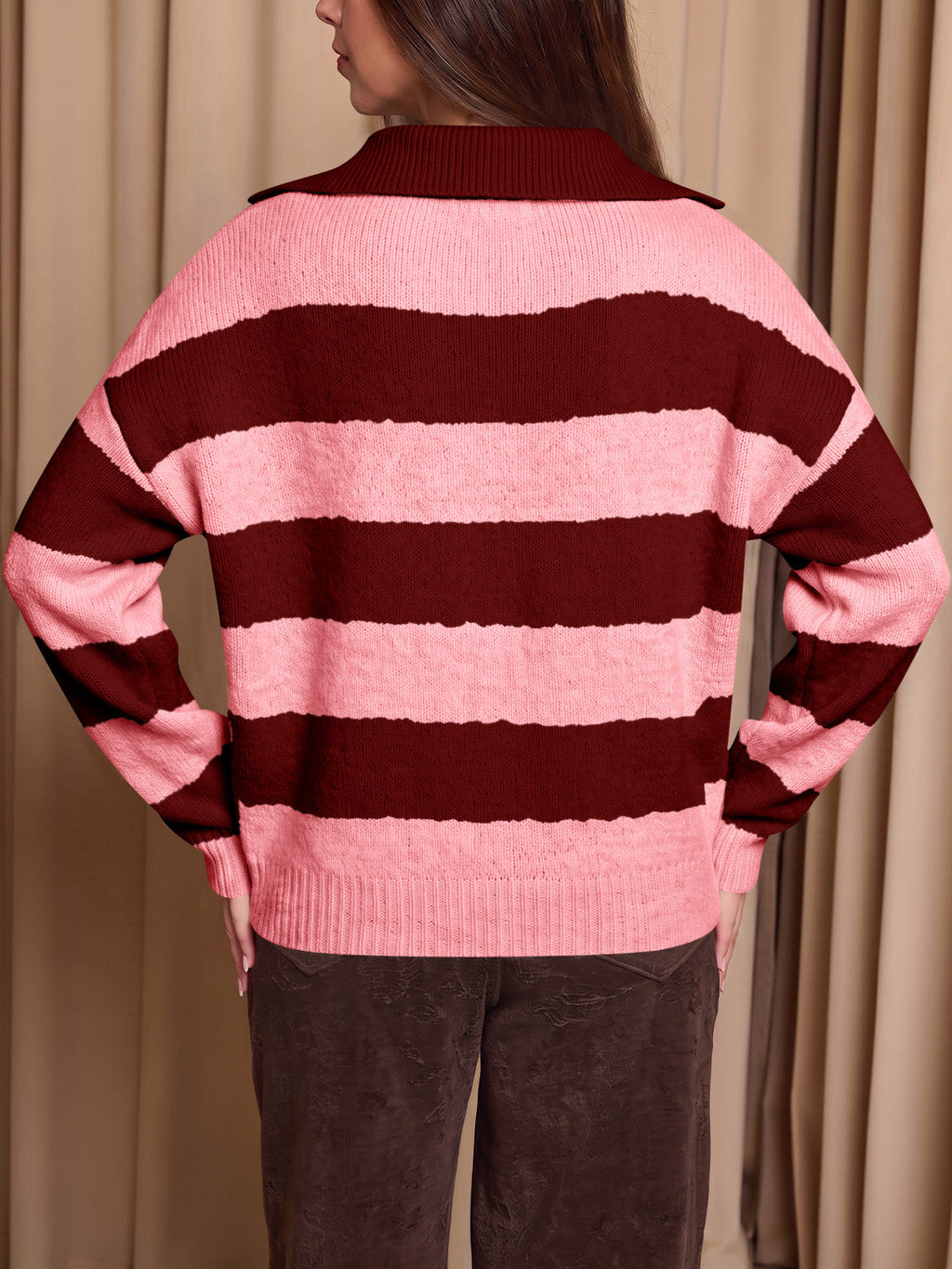usvara Womens Striped Polo V Neck Sweaters