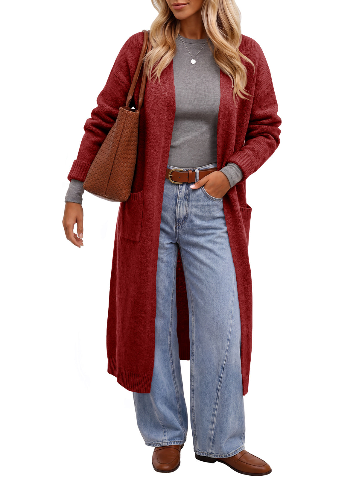 usvara Women Long Open Front Knit Cardigan Duster