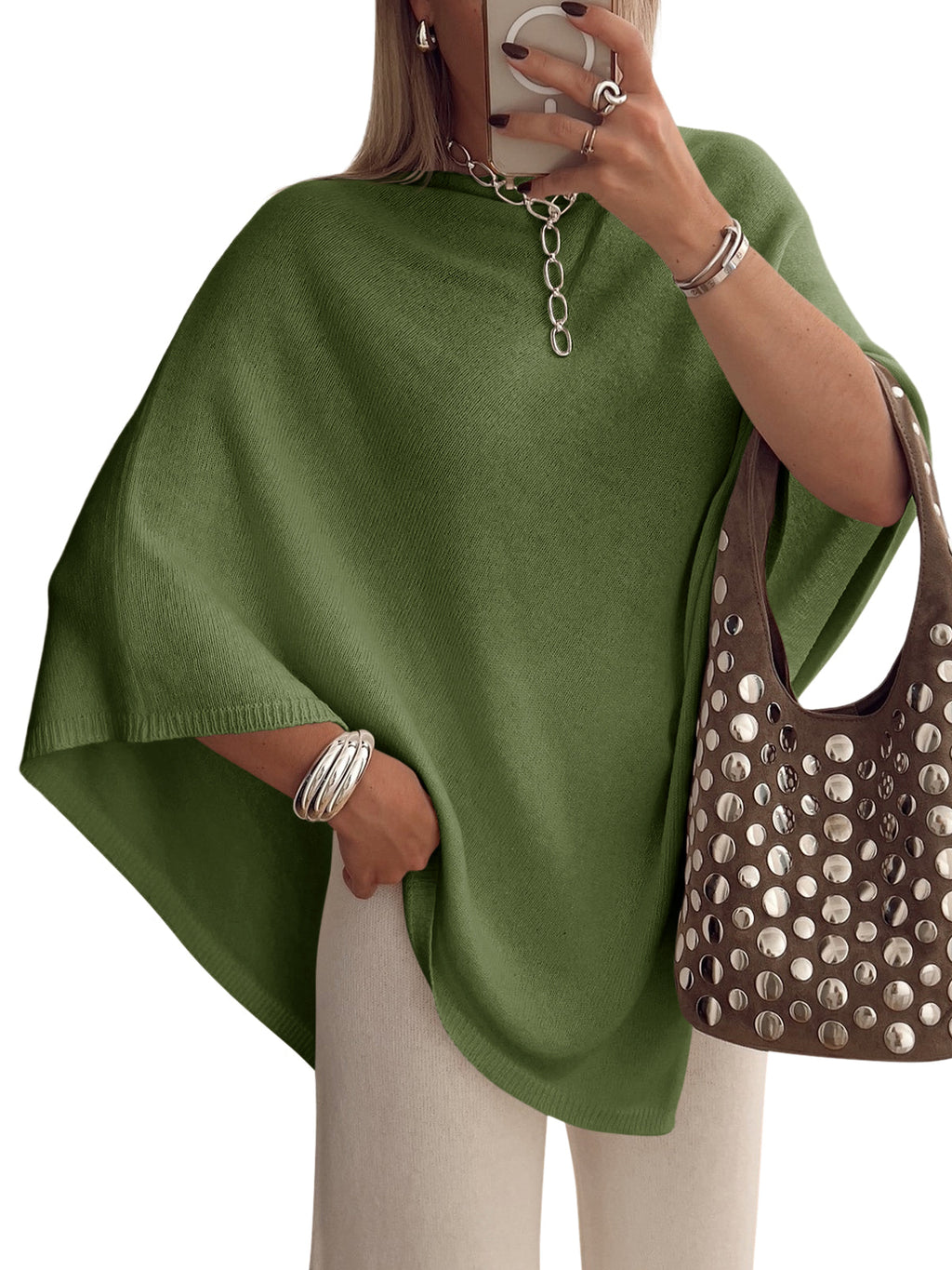 usvara Women Poncho Boat Neck Knit Sweater