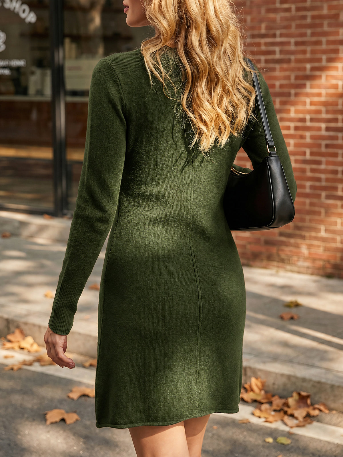 usvara Women Long Sleeve Knit Fit Flare Mini Sweater Dress
