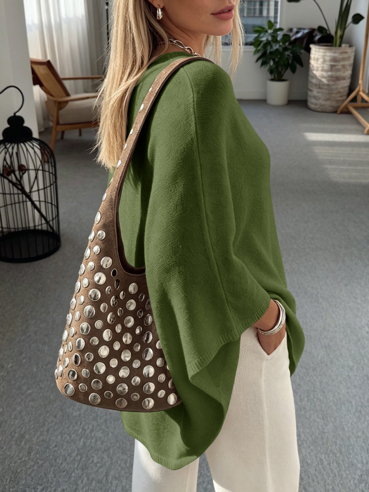 usvara Women Poncho Boat Neck Knit Sweater