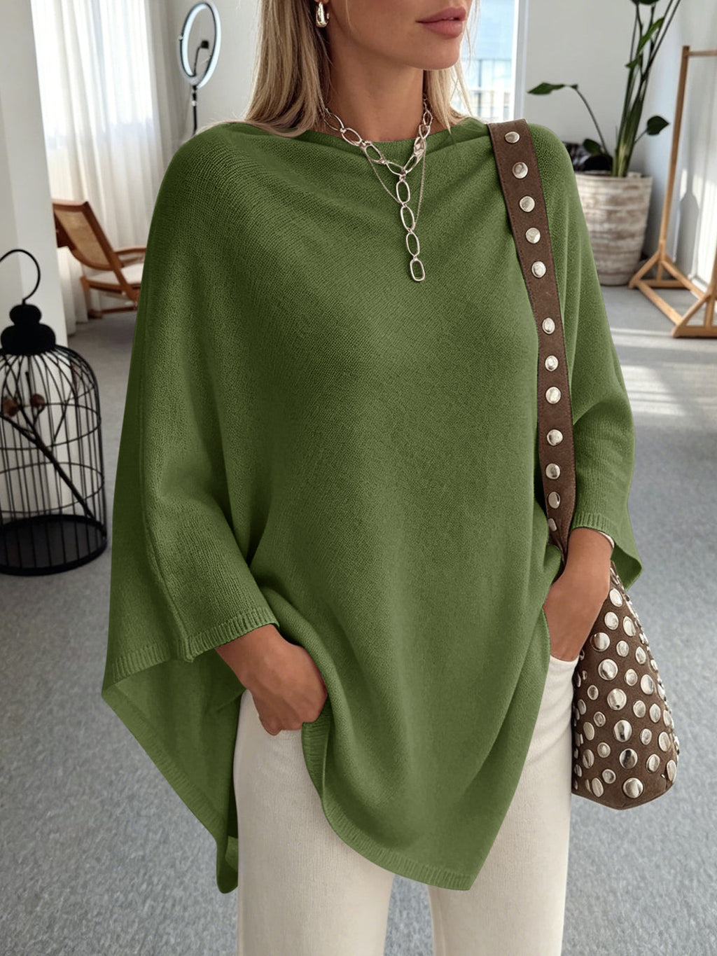 usvara Women Poncho Boat Neck Knit Sweater